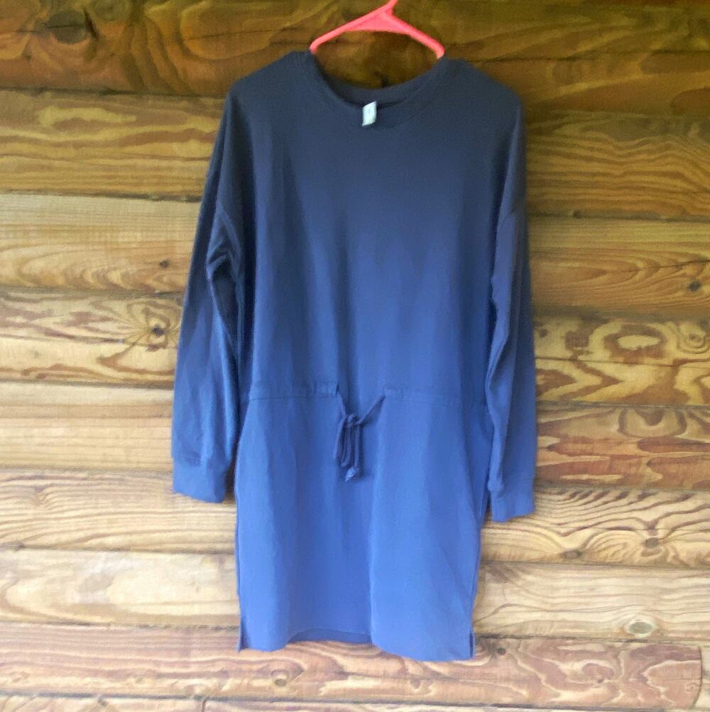 WishList Womens Blue Solid Sweater Dress Crew Neck Drawstring Waist Knee J20
